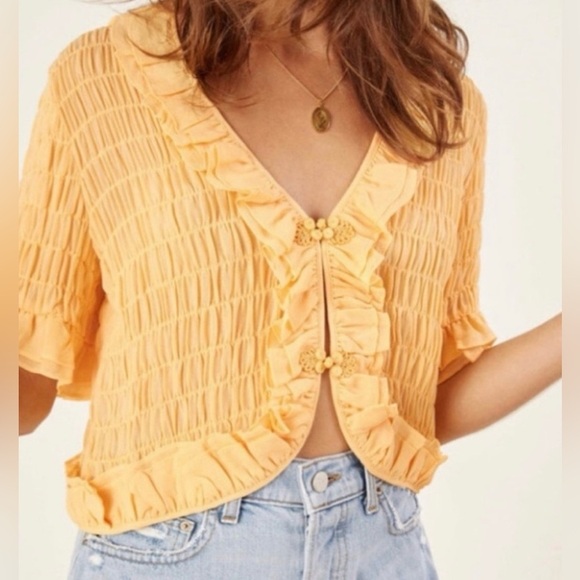 Reformation Detrich Ruffle Button Cardigan Top 🧡 Small - Picture 3 of 11